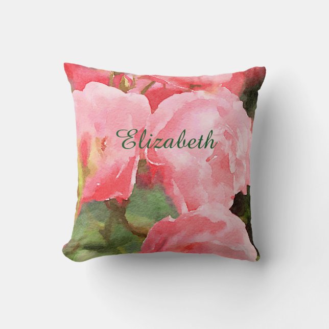 Akvarell Vackra rosa engelska rosor blommor Kudde (Framsida)