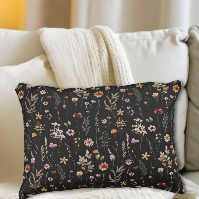 Akvarell Vackra Vilda Blommor Blommönster  Prydnadskudde (Skapare uppladdad)