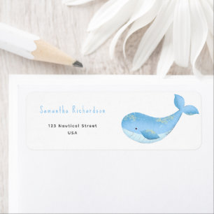 Akvarell val baby shower returadress etikett