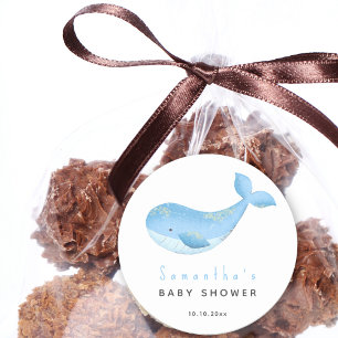 Akvarell val baby shower runt klistermärke