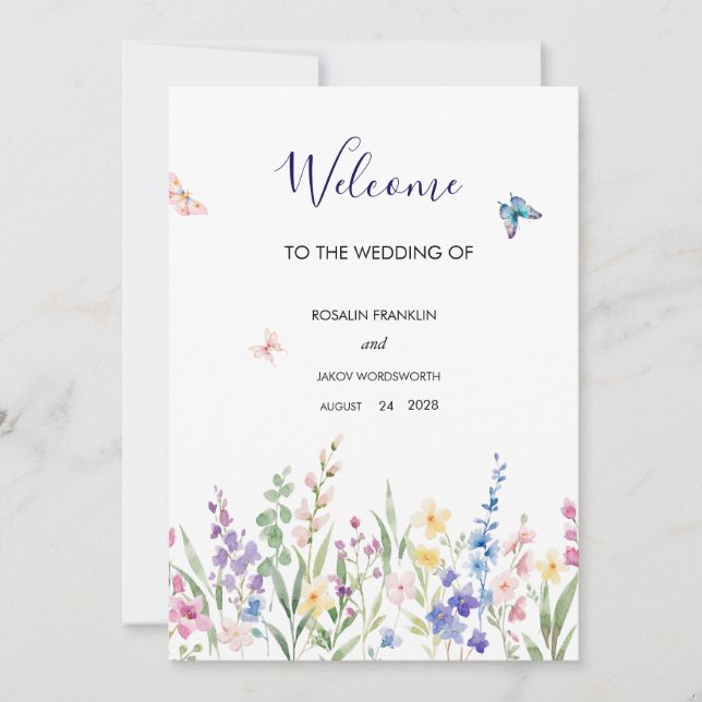 akvarell-välkomstskylt för bröllopsholiday Card Julkort (Framsida)