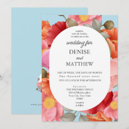 Akvarell Vallmo på Spunnet Socker Blåa Inbjudningar