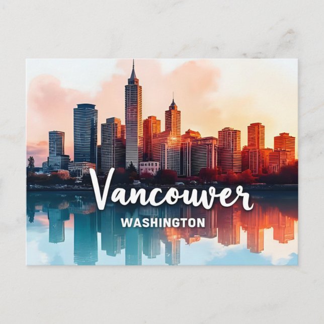Akvarell Vancouver Washington State siluett Vykort (Framsida)
