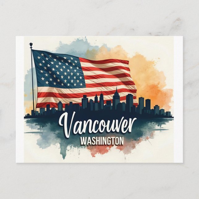 Akvarell Vancouver Washington State siluett Vykort (Framsida)