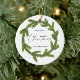 Akvarell Vår första jul som mor- och farföräldrar  Julgransprydnad Keramik