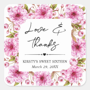 Akvarell Vår Körsbärsblomning Sweet Sixteen Fyrkantigt Klistermärke