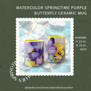 Akvarell Vår Tid Lös Purple Fjäril Keramik Mugg