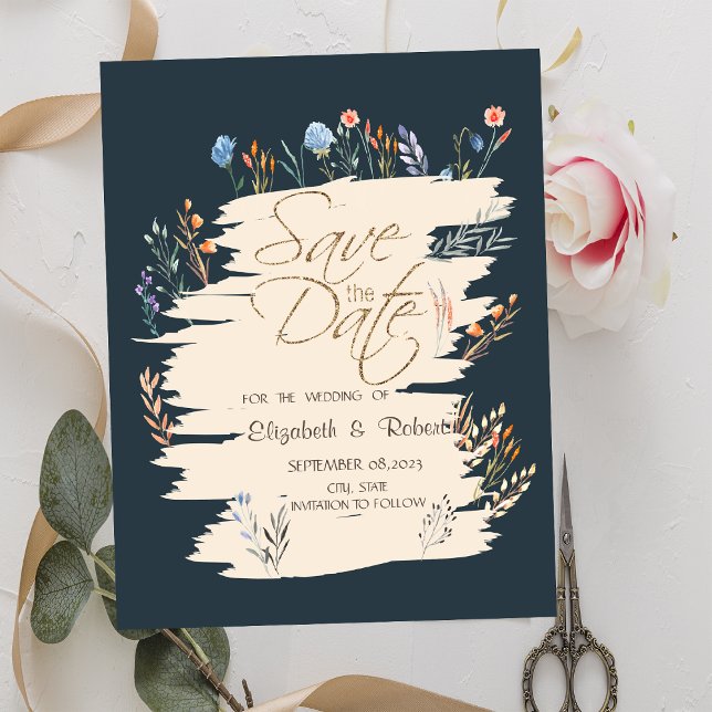 Akvarell Vår Vildblommeäng Save The Date Spara Datumet (Skapare uppladdad)