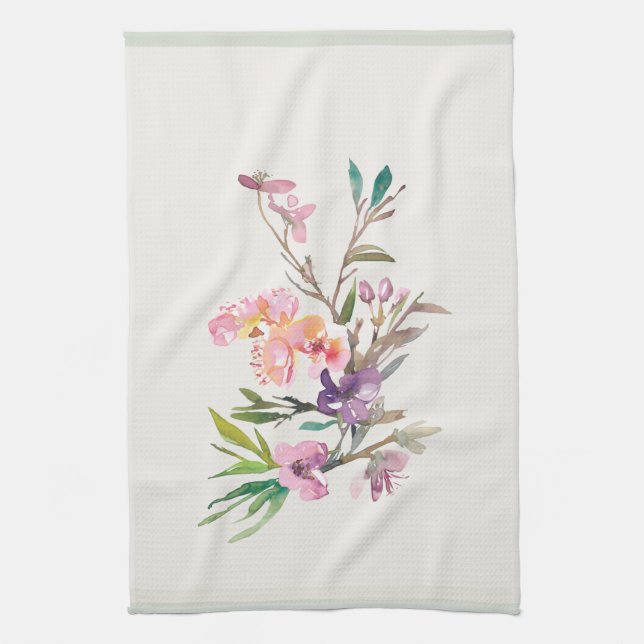 Akvarell Vårblomma Accent Botanisk Kökshandduk (Vertikal)