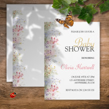 Akvarell vårblomma baby shower inbjudan