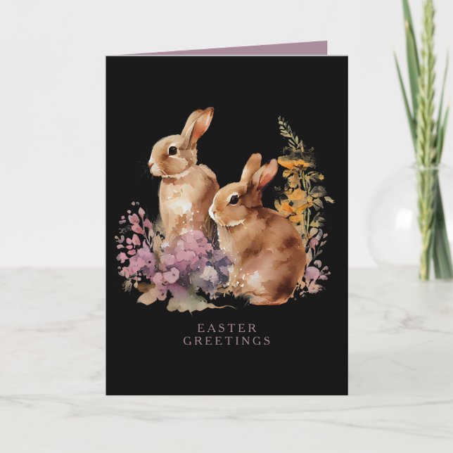 Akvarell Vårblomma Påskharen Helgkort (Framsida)
