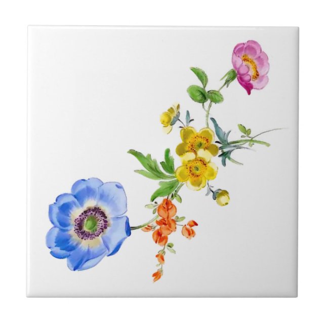 Akvarell Vårblommor Keramisk Platta Kakelplatta (Framsidan)