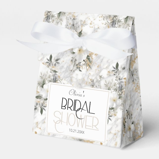 Akvarell Vårblommor Marmur Bröllopsdusch Presentaskar (Framsidan Sidan)