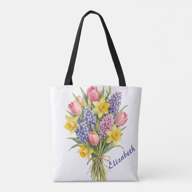 Akvarell Vårbukett Boho Blommor Tygkasse (Baksida)