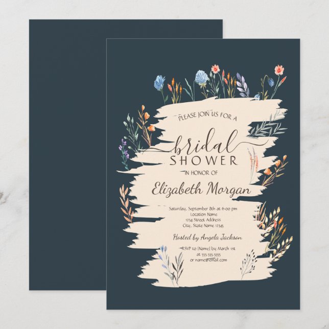 Akvarell Vårens äng med vilda blommor  Bröllopsdus Inbjudningar (Fram/baksida)