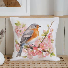 Akvarell Vårfåglar och Blomningar Kudde