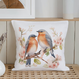 Akvarell Vårfåglar och Blomningar Kudde