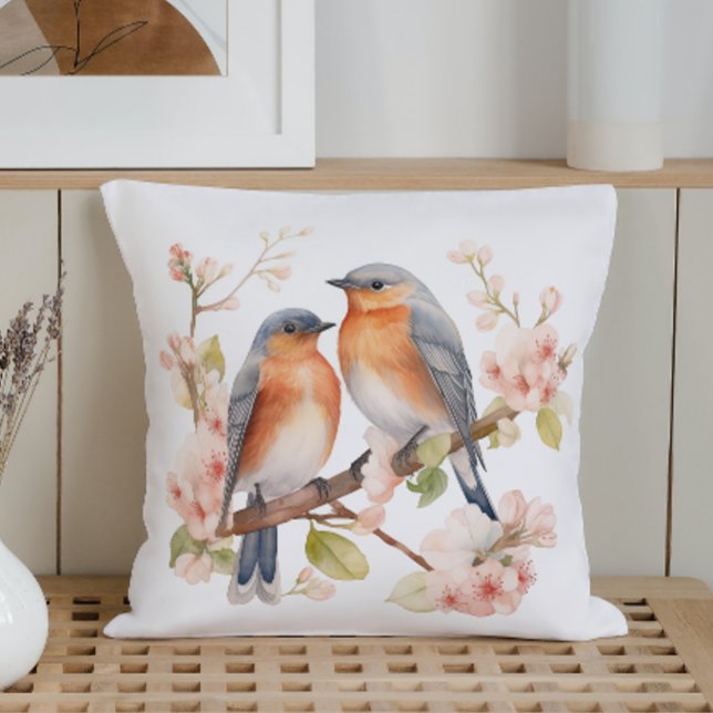 Akvarell Vårfåglar och Blomningar Kudde (Skapare uppladdad)