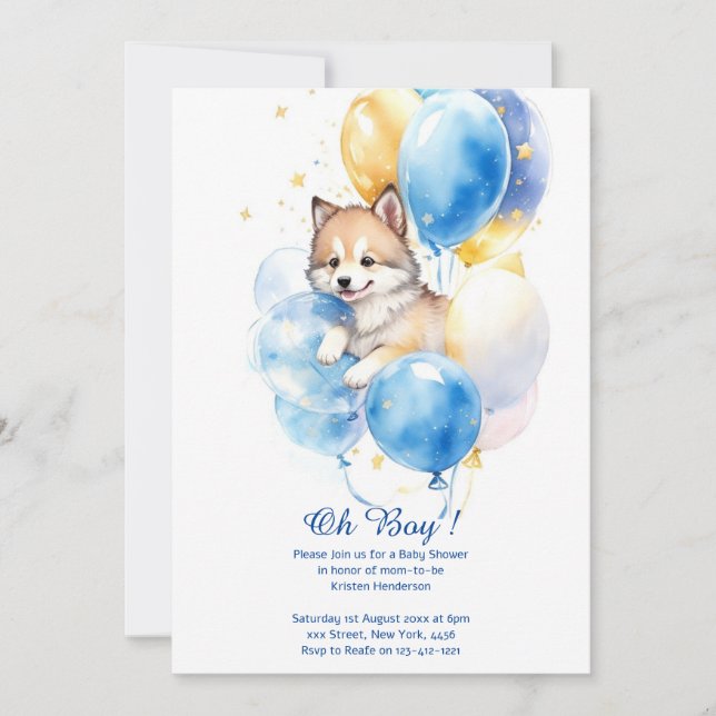 Akvarell Varg Baby Shower Inbjudan (Framsida)