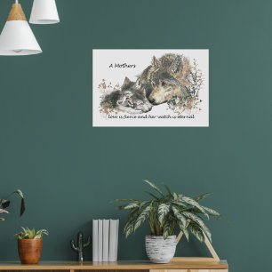 Akvarell Varg Mamma Kärlek Vild Evig Klocka Poster