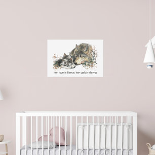 Akvarell Varg Mamma Kärlek Vild Tidlös Klocka Poster