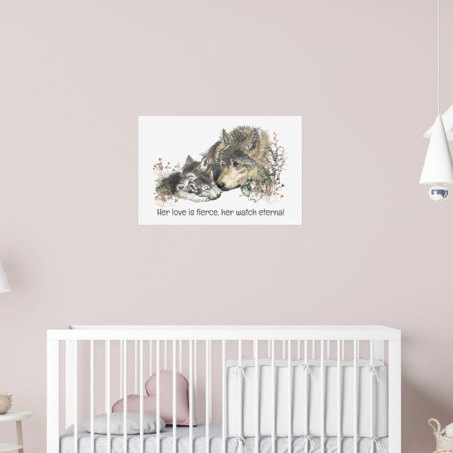 Akvarell Varg Mamma Kärlek Vild Tidlös Klocka Poster (Barnkammare 2)