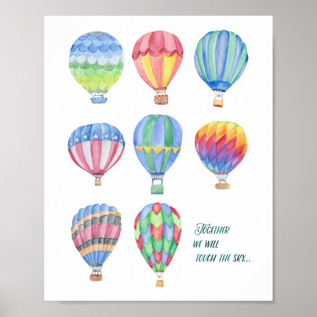 Akvarell Varm Luft Ballong Citat Konst 4- 8"X10" Poster (Framsidan)