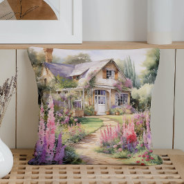 Akvarell Vårstuga Trädgårds charm Kudde