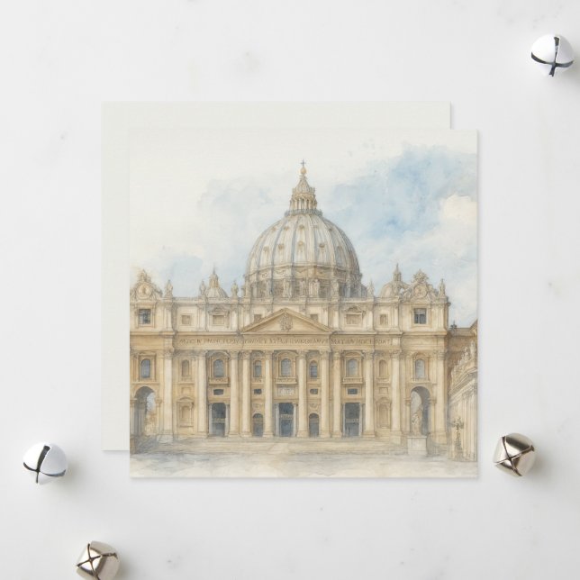 Akvarell Vatikanen | Peterskyrkan Italien Julkort (Fram/Back In Situ)