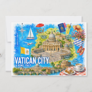 Akvarell Vatikanstaten S:t Peters basilika Karta Inbjudningar
