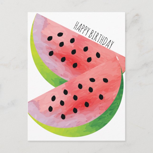 Akvarell Vattenmelon Par Sommar Födelsedag Vykort (Framsida)