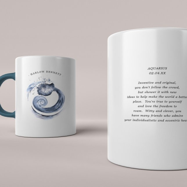 Akvarell Vattumannen Astrologi Stjärntecken | Mono Kaffemugg (Skapare uppladdad)