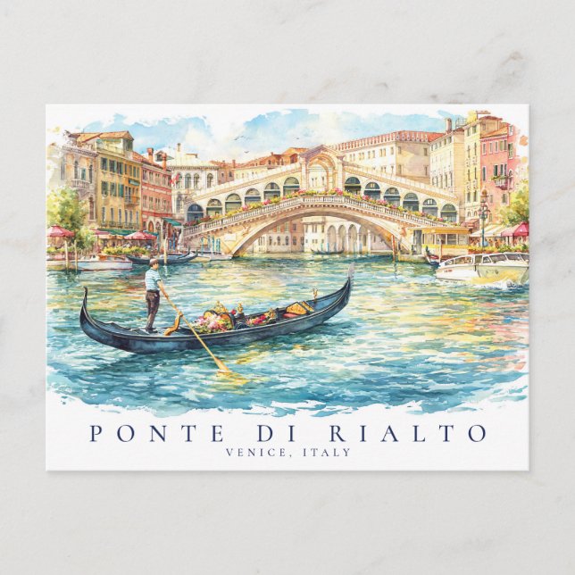 Akvarell Venedig Rialto Bridge Italien Resa Vykort (Framsida)