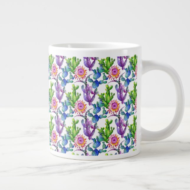 Akvarell Vild Blomma Kactus Mönster Jumbo Mugg (Höger)