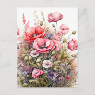 Akvarell Vild blomster sommar äng Vykort