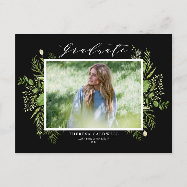 Akvarell Vild Lövverk Svart Foto Examen  Vykort (Framsida)