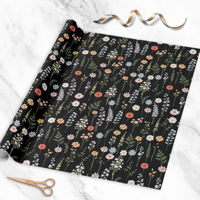 Akvarell Vilda Blommor Blommig Botanisk Mönster Presentpapper (Skapare uppladdad)