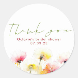 Akvarell Vilda Blommor Elegant Söt Tack Runt Klistermärke