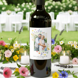 Akvarell Vilda Blommor Foto Bröllop Vin Vinflaska Etikett