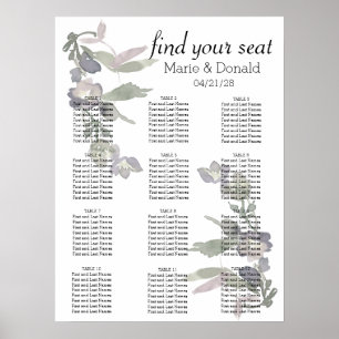 Akvarell Vilda Blommor Lila Sittplatskarta Poster