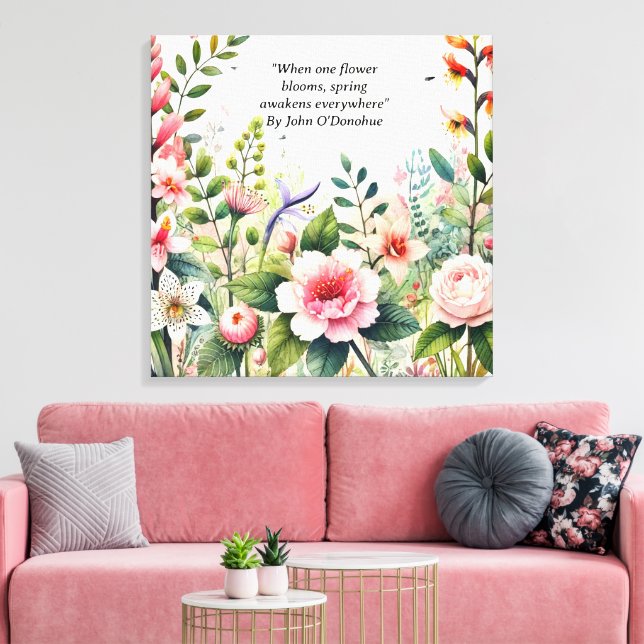 Akvarell Vilda Blommor med Vår Citat Blommor  Canvastryck (Insitu (Vardagsrum))