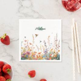 Akvarell Vilda Blommor Monogram Personligt Namn Pappersservett