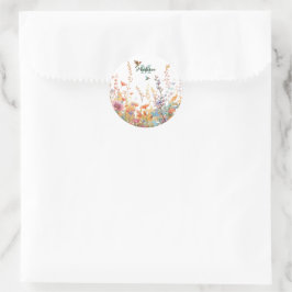Akvarell Vilda Blommor Monogram Personligt Namn Runt Klistermärke
