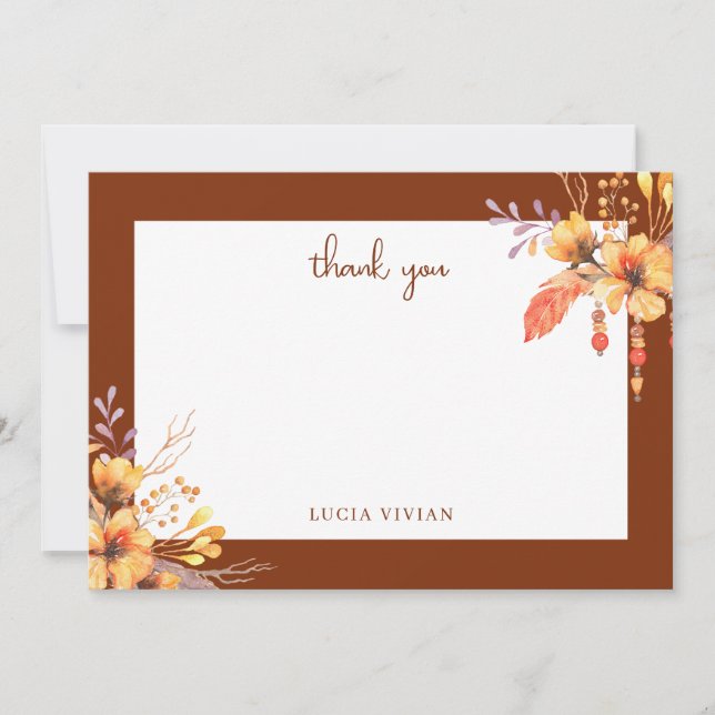 Akvarell Vilda Blommor Terrakotta Bröllopsfest Tack Kort (Framsida)