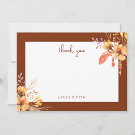 Akvarell Vilda Blommor Terrakotta Bröllopsfest Tack Kort
