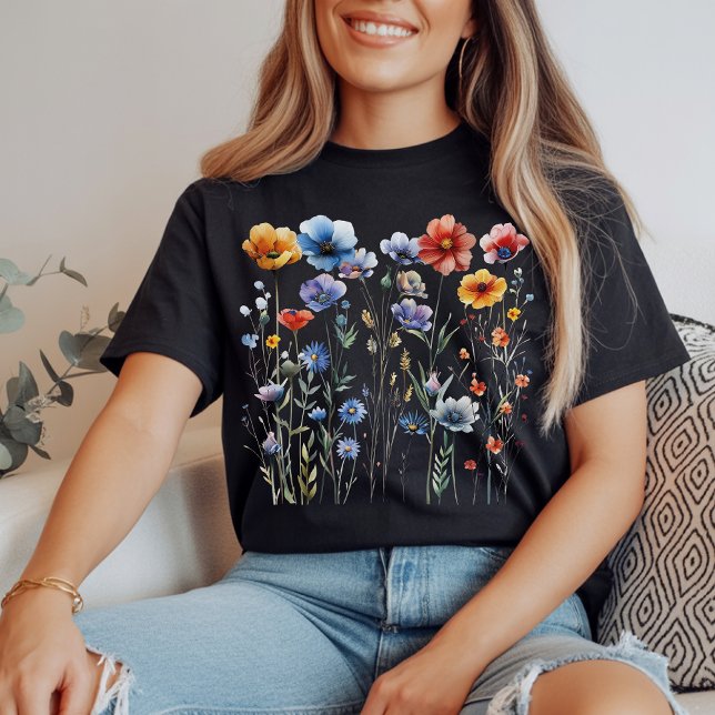 Akvarell Vilda Blommor Tröja Present till Henne el (Watercolor Wildflower Shirt Gift for Her or Mom, Floral Graphic Sweatshirt for Mom, Grandma, & Aunt)