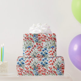 Akvarell Vilda Blommor Vallmo Tusensköna Presentpa Presentpapper