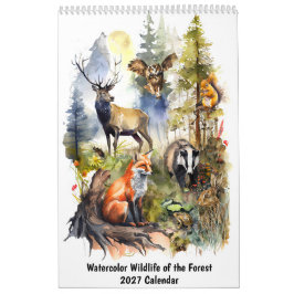 Akvarell Vilda Djur i Skogen Kalender