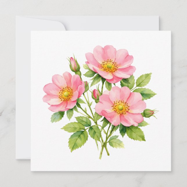 Akvarell Vilda Rosa Rosor  Kort (Framsida)