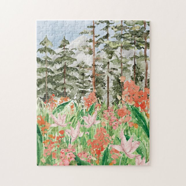 Akvarell Vildblomma Äng Blomma Pussel (Vertikal)